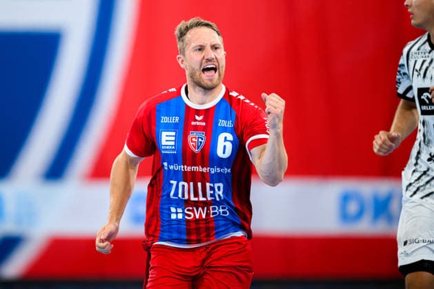 Bietigheim HBL 26 27 SG BBM Bietigheim THW Kiel Lukas Wucherpfennig Bietigheim Celebration Joy Emotion Goal Celebration Goal Scorers Goal Scorer Bietigheim Bissingen Egetrans Arena Baden-Württemberg Germany