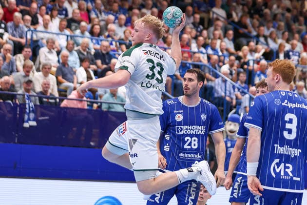 September 3, 2026, xkwix, Handball, Handball Bundesliga, TBV Lemgo Lippe vs. HSG Wetzlar, PHOENIX CONTACT arena, Matchday 2, 2026–2027 season: Georg Loewen of HSG Wetzlar takes a shot at the goal. Photo by xKamilxWilkowskixPressefotoKochx, North Rhine-Westphalia, Germany