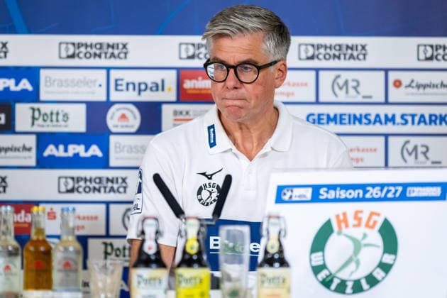 Runar Sigtryggsson, HSG Wetzlar, coach during the postgame press conference for GER, TBV Lemgo Lippe vs. HSG Wetzlar, handball, 1st Bundesliga, Matchday 2, 2026–2027 season, September 3, 2026, GER, TBV Lemgo Lippe vs. HSG Wetzlar, Handball, 1st Bundesliga, Matchday 2, 2026–2027 season, September 3, 2026, Lemgo Copyright: xEibner-Pressefoto JanxRollingerx EP_JSK