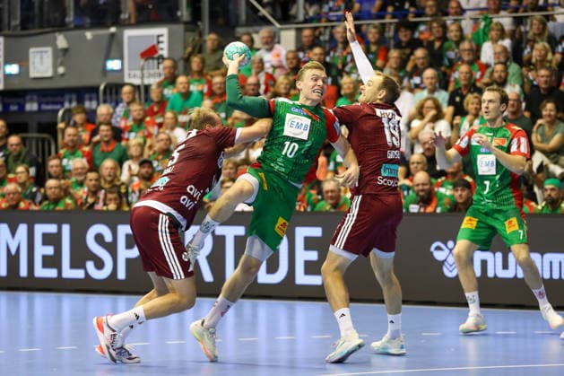 September 3, 2026, xgox, Handball Opel HBL SC Magdeburg vs. Füchse Berlin emspor, from left: Gisli Thorgeir Kristjansson (Magdeburg), 10 shots on goal, goal scorers, scores a goal, goal, scores the goal (Magdeburg)