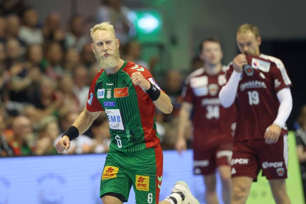 September 3, 2026, xtgx, Opel HBL Handball, SC Magdeburg vs. Füchse Berlin emspor, from left: Matthias Musche (Magdeburg), 6, celebration, goal celebration, celebrating the goal, Magdeburg celebration