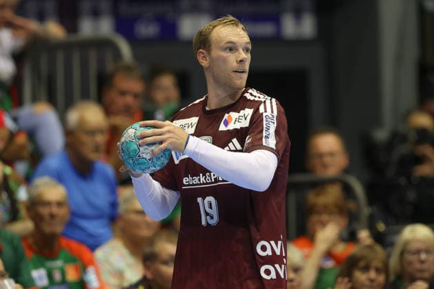 September 3, 2026, xtgx, Opel HBL Handball, SC Magdeburg vs. Füchse Berlin emspor, from left: Mathias Gidsel (Berlin), 19 (Magdeburg)
