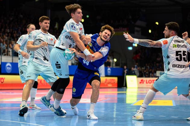 Stephan Seitz, ThSV Eisenach, 44, Georg Poehle, HBW Balingen Weilstetten, 94, Magnus Grupe, HBW Balingen Weilstetten, 08, Csaba Leimeter, HBW Balingen Weilstetten, 55 GER, ThSV Eisenach vs. HBW Balingen Weilstetten, 1st Opel Handball Bundesliga, Handball, Matchday 2, 2026–2027 season, September 3, 2026 GER, ThSV Eisenach vs. HBW Balingen Weilstetten, 1st Opel Handball Bundesliga, Handball, Matchday 2, 2026–2027 season, September 3, 2026 Eisenach Copyright: xMartinxHerbstx
