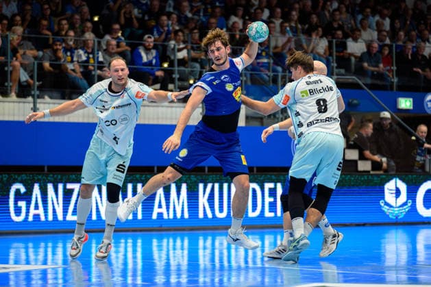Stephan Seitz, ThSV Eisenach, 44, Magnus Grupe, HBW Balingen Weilstetten, 08, Tobias Heinzelmann HBW Balingen Weilstetten, 28 GER, ThSV Eisenach vs. HBW Balingen Weilstetten, 1 Opel Handball Bundesliga, Handball, Matchday 2, 2026–2027 Season, September 3, 2026 GER, ThSV Eisenach vs. HBW Balingen Weilstetten, 1st Opel Handball Bundesliga, Handball, Matchday 2, 2026–2027 season, September 3, 2026 Eisenach Copyright: xMartinxHerbstx
