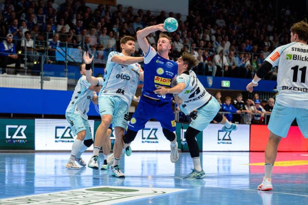 Dominik Solak, ThSV Eisenach, 30; Georg Poehle, HBW Balingen Weilstetten, 94; Magnus Grupe, HBW Balingen Weilstetten, 08, Bennet Strobel, HBW Balingen Weilstetten, 11 GER, ThSV Eisenach vs. HBW Balingen Weilstetten, 1 Opel Handball Bundesliga, Handball, Matchday 2, 2026–2027 season, September 3, 2026 GER, ThSV Eisenach vs. HBW Balingen Weilstetten, 1st Opel Handball Bundesliga, Handball, Matchday 2, 2026–2027 season, September 3, 2026 Eisenach Copyright: xMartinxHerbstx