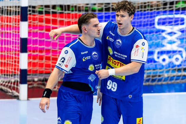 September 3, 2026, GER, Handball, Men, Season 26–27, Opel 1st Division, Matchday 2, ThSV Eisenach vs. HBW Balingen-Weilstetten, Felix Aellen (ThSV Eisenach, 22), Tillman Leu (ThSV Eisenach, 99), 99817 Eisenach, Werner Assmann, Halle am Sportplatz, Thuringia, Germany