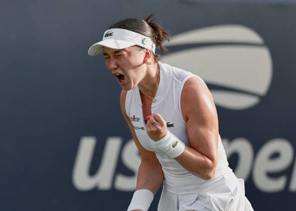 Eva Lys pumps her fist and cheers; Cheering, Emotion, U.S. Open Championships, Billie Jean King National Tennis Center, Flushing Meadows, New York, USA Copyright: xJuergenxHasenkopfx