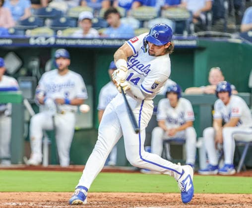 MLB, Baseball Herren, USA 2026: Marlins Vs Royals Sep 3rd SEP 3, 2026: Kansas City Royals outfielder Jac Caglianone (14) hits a double in the 3rd inning against the Miami Marlins at Kauffman Stadium Kansas City, MO. Roman Puno CSM (Credit Image: Â Roman Puno Cal Media) Kansas City Missouri United States EDITORIAL USE ONLY Copyright: xx ZUMA-20260903_zma_c04_164.jpg RomanxPunox csmphotothree516634