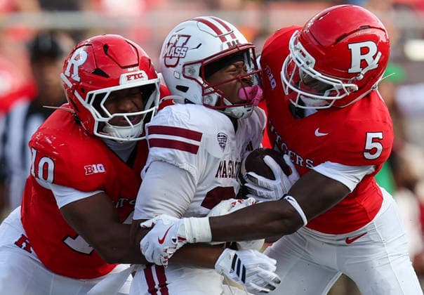 NCAA, College League, USA Football 2026: UMass V Rutgers SEP 3 September 3, 2026: UMass Minutemen running back Elijah Faulkner (23) gets sandwiched between two defenders during a NCAA football game between the UMass minutemen and the Rutgers Scarlet Knights at SHI Stadium in Piscataway, NJ. Mike Langish CSM (Credit Image: Ã‚Â Mike Langish Cal Media) (Credit Image: Â Mike Langish Cal Sport Media) Piscataway New Jersey United States of America EDITORIAL USE ONLY Copyright: xx ZUMA-20260903_zma_c04_188.jpg MikexLangishx csmphotothree516882