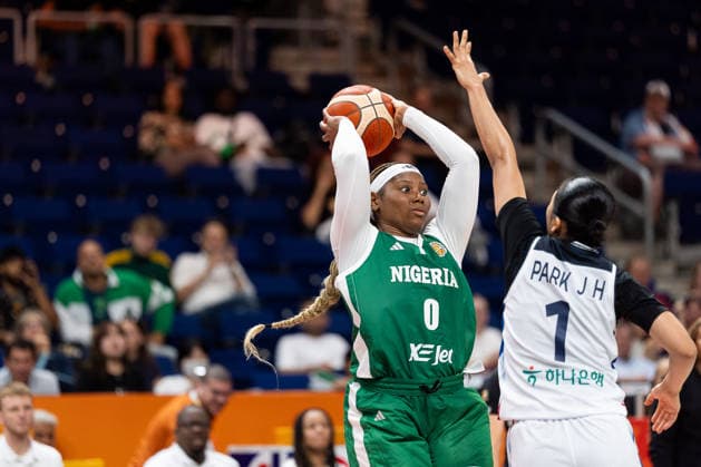 Amy Okonkwo (Nigeria), 00, shooting; Jihyun Park (Korea), 01; GER, Korea vs. Nigeria, Basketball, 2026 FIBA Women’s World Cup, Group Stage, Matchday 1, April 9, 2026, GER, Korea vs. Nigeria, Basketball, 2026 FIBA Women’s World Cup, Matchday 1, April 9, 2026, Berlin Copyright: xEibner-Pressefoto MaxxVincenx EP_MVN