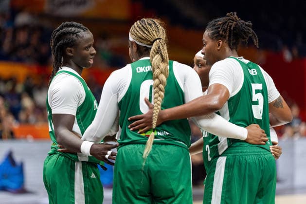 Nigerian team during a huddle, Amy Okonkwo (Nigeria), 00, Jordan Obi (Nigeria), 05, GER, Korea vs. Nigeria, Basketball, 2026 FIBA Women’s World Cup, Group Stage, Matchday 1, September 4, 2026, GER, Korea vs. Nigeria, Basketball, FIBA Women’s World Cup 2026, Match Day 1, September 4, 2026, Berlin Copyright: xEibner-Pressefoto MaxxVincenx EP_MVN