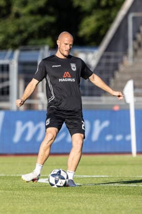 SSV Ulm 1846 Soccer vs. SGV Freiberg Heilbronn, Soccer, Regionalliga Southwest, Matchday 5, Donaustadion Ulm, September 4, 2026—warm-up, Marcel Seegert, SSV Ulm 1846 Soccer, 25 SSV Ulm 1846 Soccer vs. SGV Freiberg Heilbronn, Soccer, Southwest Regional League, Matchday 5, Donaustadion Ulm, September 26, 2004 – Photo by Lucca Fundel, Ulm Donaustadion, Baden-Württemberg, Germany