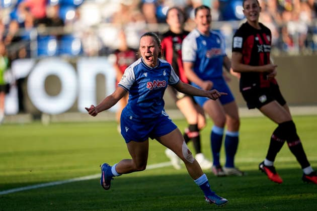 Torschützin Marie Steiner (TSG, 9), Spielerin, Spielerinnen der TSG 1899 Hoffenheim, jubelt über das Tor zum 1:1, Jubel, jubeln, Torjubel, Torerfolg, celebrate the goal, goal, celebration, jubelt ueber das Tor, Freuen, Freude, freut sich, optimistisch, positiv, Spielszene, Highlight, Einzelbild, Einzelfoto, Aktion, Action, 04.09.2026, Sinsheim (Hoffenheim) (Deutschland), Fussball, Google Pixel Frauen-Bundesliga, TSG 1899 Hoffenheim - Bayer 04 Leverkusen, DFB DFL REGULATIONS PROHIBIT ANY USE OF PHOTOGRAPHS AS IMAGE SEQUENCES AND OR QUASI-VIDEO. *** Goal scorer Marie Steiner (TSG), 9, player, players of TSG 1899 Hoffenheim, celebrates the goal that tied the game at 1-1, Celebration, celebrating, goal celebration, goal scored, celebrating the goal, goal, celebration, celebrating the goal, joy, happiness, happy, optimistic, positive, game scene, highlight, still image, single photo, action, 04 09 2026, Sinsheim, Hoffenheim, Germany, soccer, Google Pixel Women’s Bundesliga, TSG 1899 Hoffenheim vs. Bayer 04 Leverkusen, DFB and DFL regulations prohibit any use of photographs as image sequences and or quasi-video xozx