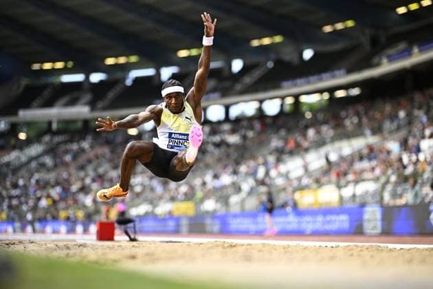 Jamaica s Wayne Pinnock pictured in action during the long jump event, at the 50th edition of the Memorial Van Damme Diamond League athletics event in Brussels, Friday 4 September 2026. JASPERxJACOBS  x185248389x