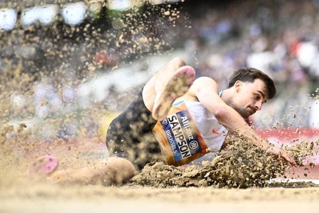 Belgium s Yanni Sampson pictured in action during the long jump event, at the 50th edition of the Memorial Van Damme Diamond League athletics event in Brussels, Friday 4 September 2026. JASPERxJACOBS  x185248401x