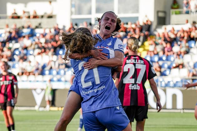 Deutschland: Fussball Saison 2026 2027 , Google Pixel Frauen-Bundesliga , 3. Spieltag , TSG 1899 Hoffenheim Frauen vs. Bayer 04 Leverkusen Frauen - Dietmar-Hopp-Stadion (Hoffenheim) : Marie Steiner (TSG Hoffenheim, 9) und Laia Martret (TSG Hoffenheim, 21) Tor und Torjubel zum 1:1, Tor, Torjubel, Jubel, Freude, Emotionen Hoffenheim Dietmar-Hopp-Stadion Deutschland Germany *** Germany Soccer Season 2026–2027, Google Pixel Women s Bundesliga, Matchday 3, TSG 1899 Hoffenheim Women vs. Bayer 04 Leverkusen Women, Dietmar Hopp Stadium, Hoffenheim; Marie Steiner (TSG Hoffenheim, 9) and Laia Martret (TSG Hoffenheim, 21) score and celebrate the 1–1 goal; goal, goal celebration, celebration, joy, emotions, Hoffenheim, Dietmar Hopp Stadium, Germany Copyright: xBennetxLongx