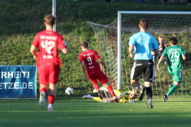 September 4, 2026, Men s Soccer, 2026–2027 Season, Bavarian Regional League, Matchday 7: TSV Aubstadt vs. SpVgg Ansbach, Max Grimm 9, TSV Aubstadt commits a foul in a duel with Nils Leidenberger 30, SpVgg Ansbach Sulzfeld, Schulstadion Aubstadt, NGN Arena, Bavaria, Germany