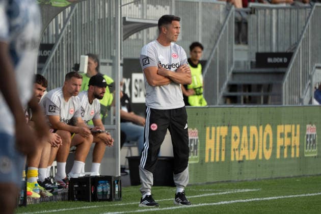 September 4, 2026, xhfmx, Regional League Southwest soccer, Eintracht Frankfurt II vs. FC Astoria Walldorf; Patrick Glöckner, coach of Eintracht Frankfurt U21, with his arms crossed, in Dreieich