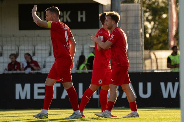September 4, 2026, xhfmx, Regionalliga Südwest soccer, Eintracht Frankfurt II vs. FC Astoria Walldorf; Walldorf celebrates the 0-1 goal by Kenny Freßle, FC Astoria Walldorf vs. Eintracht Frankfurt U21, Dreieich