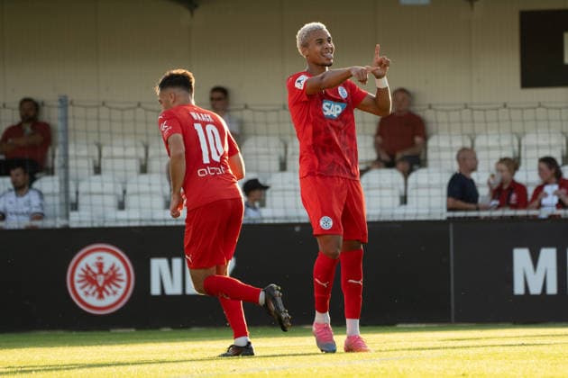 September 4, 2026, xhfmx, Regionalliga Southwest Soccer, Eintracht Frankfurt II vs. FC Astoria Walldorf: Maximilian Philipp Waack (FC Astoria Walldorf) and Kenny Freßle (FC Astoria Walldorf) celebrate the 0–1 goal against Eintracht Frankfurt U21—Goal, Celebration, Dreieich