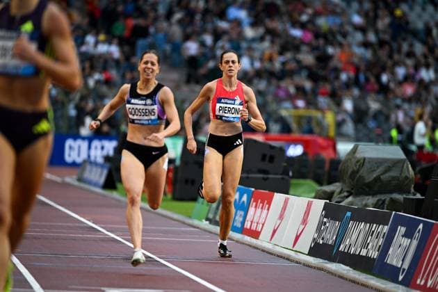 Belgian Justine Goossens and Belgium s Messalina Pieroni sprint for the finish of the 400m women during the 50th edition of the Memorial Van Damme Diamond League athletics event in Brussels, Friday 4 September 2026. ELIASxROM  x185249716x