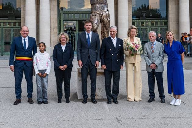 Bruxelles-Brussel mayor Philippe Close; unidentified women; Prince Gabriel; King Philippe - Filip of Belgium; Queen Mathilde of Belgium; Wilfried Meert, organizer of the Memorial Van Damme meeting and Memorial Van Damme meeting director Kim Gevaert pictured during the 50th edition of the Memorial Van Damme Diamond League athletics event in Brussels, Friday 4 September 2026. EMILExWINDAL  x185250855x