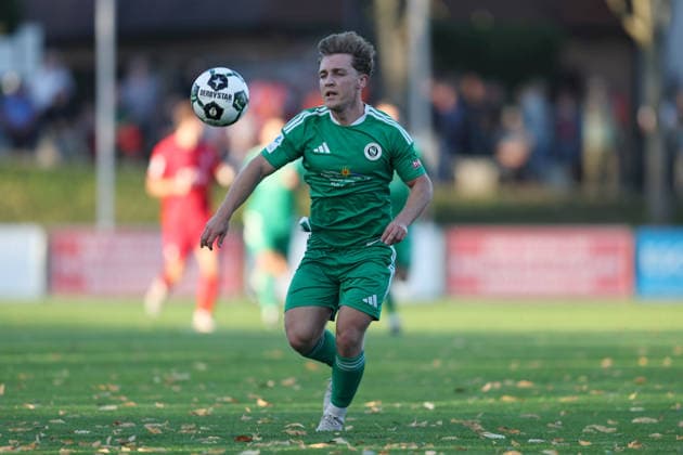 September 4, 2026, Men s, Soccer, 2026–2027 season, Bavarian Regional League, Matchday 7: TSV Aubstadt vs. SpVgg Ansbach, Nico Hayer 28, SpVgg Ansbach in possession, Sulzfeld School Stadium, Aubstadt, NGN Arena, Bavaria, Germany