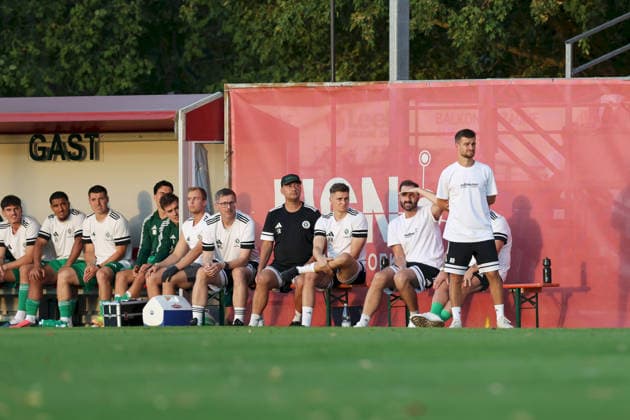 September 4, 2026, Men s, Soccer, 2026–2027 season, Bavarian Regional League, Matchday 7: TSV Aubstadt vs. SpVgg Ansbach, Head Coach Niklas Reutelhuber, SpVgg Ansbach with its team, Sulzfeld School Stadium, Aubstadt, NGN Arena, Bavaria, Germany