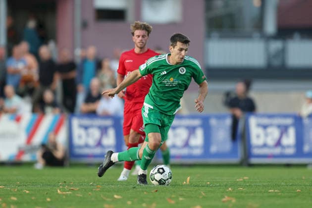 September 4, 2026, Men s Soccer, 2026–2027 Season, Bavarian Regional League, Matchday 7: TSV Aubstadt vs. SpVgg Ansbach; Ben Müller 24; SpVgg Ansbach in possession; Sulzfeld Schulstadion, Aubstadt; NGN Arena, Bavaria, Germany