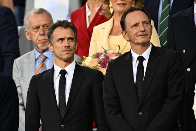Wilfried Meert; Memorial organizer Cedric Van Branteghem and BOIC - COIB chairman Jean-Michel Saive are pictured at the 50th edition of the Memorial Van Damme Diamond League athletics event in Brussels, Friday 4 September 2026. JASPERxJACOBS  x185253265x