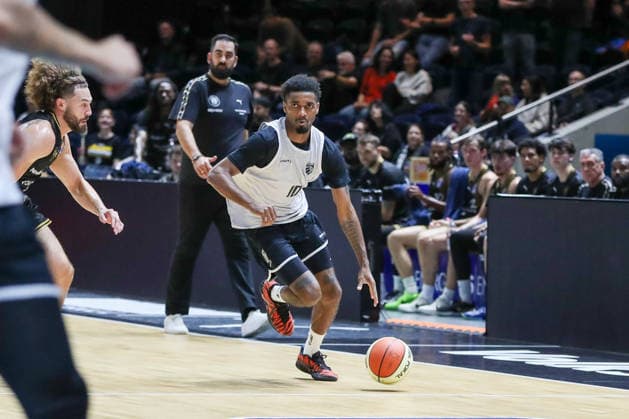 September 4, 2026, xgox, Basketball Exhibition Game: Basketball, Loewen Braunschweig vs. Bamberg Baskets, emspor, from left: Mylik Wilson (Bamberg), 10 with the ball, Braunschweig