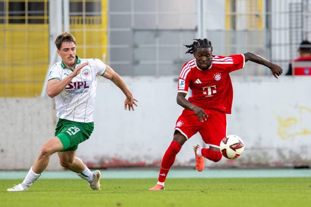 Johannes Mayer 29 (VfB Eichstaett), Oluwaseyi Wilson 7 (FC Bayern Muenchen Amatuere), FC Bayern II vs. VfB Eichstaett, Fussball, Regionalliga Bayern, 7. Spieltag, 04.09.2026 DFB regulations prohibit any use of photographs as image sequences and or quasi-video Muenchen Bayern Deutschland *** Johannes Mayer 29 VfB Eichstätt, Oluwaseyi Wilson 7 FC Bayern Munich Amateurs, FC Bayern II vs. VfB Eichstätt, Soccer, Bavarian Regional League, Matchday 7, September 4, 2026 DFB regulations prohibit any use of photographs as image sequences and or quasi-video Munich, Bavaria, Germany Copyright: xkolbert-press UlrichxGamelx