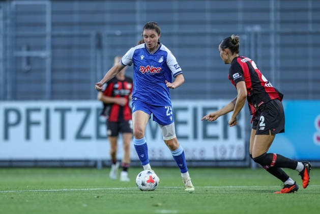 GER, Sinsheim, TSG Hoffenheim vs Bayer 04 Leverkusen, Google Pixel Frauen Bundesliga, Fussball, DFB, Spielzeit 2026 2027, Dietmar Hopp Stadion, 3. Spieltag im Bild v.l.: Chiara Hahn (TSG Hoffenheim Frauen 23), Selina Ostermeier (Bayer 04 Leverkusen Frauen 2) DFB DFL REGULATIONS PROHIBIT ANY USE OF PHOTOGRAPHS AS IMAGE SEQUENCES AND OR QUASI-VIDEO, 04.09.2026 *** GER, Sinsheim, TSG Hoffenheim vs. Bayer 04 Leverkusen, Google Pixel Women s Bundesliga, Soccer, DFB, 2026–2027 Season, Dietmar Hopp Stadium, Matchday 3 in pictures: from left, Chiara Hahn, TSG Hoffenheim Women s Team, age 23, Selina Ostermeier, Bayer 04 Leverkusen Women’s Team 2. DFB and DFL regulations prohibit any use of photographs as image sequences and or quasi-video. April 9, 2026 Copyright: HMBxMedia HendrikxHamelau