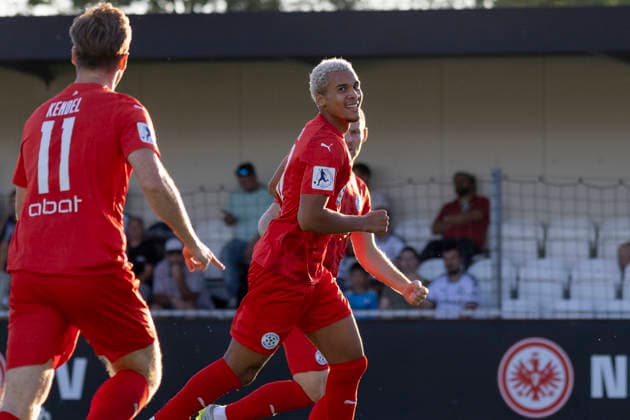 Regionalliga Southwest: Eintracht Frankfurt II vs. FC Astoria Walldorf, September 4, 2026 Kenny Freßle (Fressle) of FC Astoria Walldorf, age 40, scored the goal to make it 0–1, Eintracht Frankfurt II vs. FC Astoria Walldorf, Dreieich, Maxworx Sportpark, September 4, 2026 Copyright: xBEAUTIFULxSPORTS Gawlikx