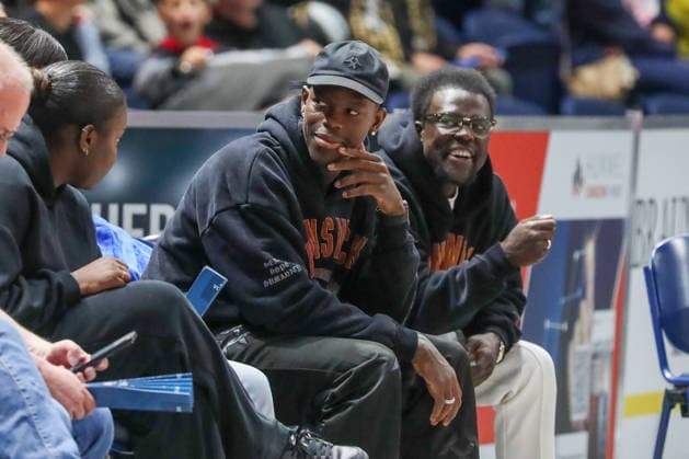 September 4, 2026, xgox, Basketball Exhibition Game: Basketball, Loewen Braunschweig vs. Bamberg Baskets, emspor, from left: Dennis Schröder watches the exhibition game in Braunschweig