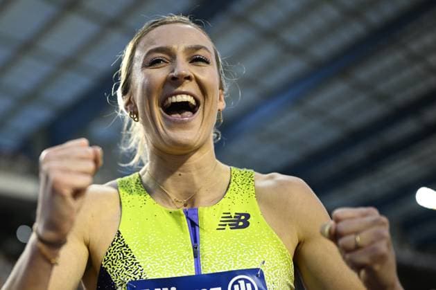 Belgian Paulien Couckuyt celebrates a Belgian record at the women s 400m hurdles, at the 50th edition of the Memorial Van Damme Diamond League athletics event in Brussels, Friday 4 September 2026. JASPERxJACOBS  x185253618x