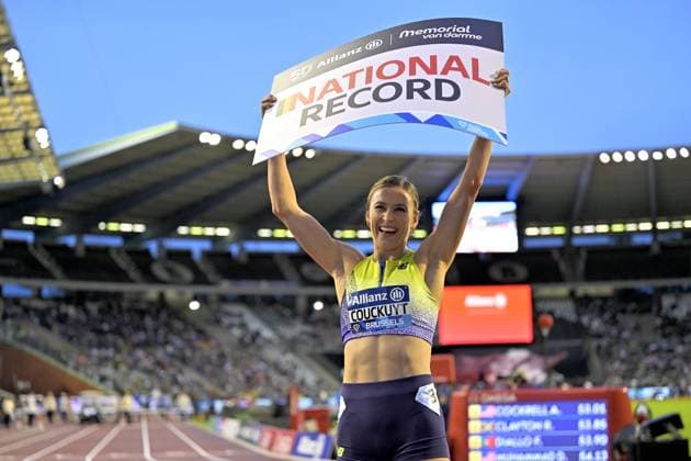 Memorial Van Damme 2025 - Wanda Diamond League - day 1 BRUSSELS, BELGIUM - SEPTEMBER 04 : Couckuyt Paulien (BEL) celebrating national record during day 1 of the 50th edition of the 2026 IAAF Wanda Diamond League Allianz Memorial Van Damme athletics meeting in the King Baudouin Stadium in on September 4, 2026 in Brussels, Belgium, 04 09 2026 Brussels Belgium  Copyright: xSesx