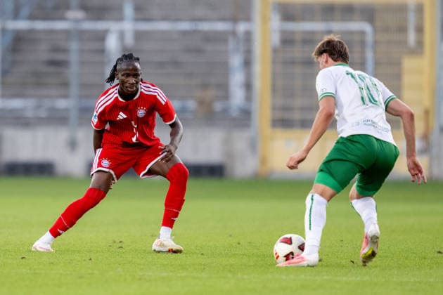 Richard Ajavi 3 FC Bayern Munich Amateurs, Aurel Kuqanaj 10 VfB Eichstätt, FC Bayern II vs. VfB Eichstätt, Soccer, Bavarian Regional League, Matchday 7, September 4, 2026 DFB regulations prohibit any use of photographs as image sequences and or quasi-video Munich, Bavaria, Germany Copyright: xkolbert-press UlrichxGamelx