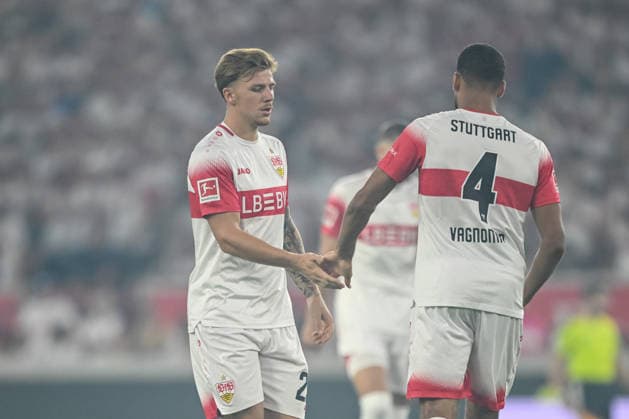 Lorenz Assignon (VfB Stuttgart) und Josha Vagnoman (VfB Stuttgart) gestikuliert, gestik waehrend des spiels der 1. Bundesliga zwischen VfB Stuttgart und 1. FC Koeln, MHPArena am 04. September 2026 in Stuttgart, Deutschland. (Foto von Harry Langer DeFodi Images) +++ Lorenz Assignon (VfB Stuttgart) und Josha Vagnoman (VfB Stuttgart) gestures during the Bundesliga match between VfB Stuttgart and 1. FC Koeln at MHPArena on September 4, 2026 in Stuttgart, Germany. (Photo by Harry Langer DeFodi Images) DFB DFL REGULATIONS PROHIBIT ANY USE OF PHOTOGRAPHS AS IMAGE SEQUENCES AND OR QUASI-VIDEO. (Photo by Harry Langer DeFodi Images) DFB DFL REGULATIONS PROHIBIT ANY USE OF PHOTOGRAPHS AS IMAGE SEQUENCES AND OR QUASI-VIDEO. - *** Lorenz Assignon of VfB Stuttgart and Josha Vagnoman of VfB Stuttgart gesturing during the Bundesliga match between VfB Stuttgart and 1. FC Köln, at the MHPArena on September 4, 2026, in Stuttgart, Germany. Photo by Harry Langer, DeFodi Images. Lorenz Assignon of VfB Stuttgart and Josha Vagnoman of VfB Stuttgart gestured during the Bundesliga match between VfB Stuttgart and 1. FC Köln at the MHPArena on September 4, 2026 in Stuttgart, Germany. Photo by Harry Langer, DeFodi Images. DFB and DFL regulations prohibit any use of photographs as image sequences and or quasi-video. Photo by Harry Langer, DeFodi Images. DFB and DFL regulations prohibit any use of photographs as imSEQUENCES AND OR QUASI-VIDEO