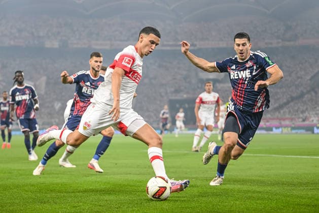 Bilal El Khannouss (VfB Stuttgart) und Joel Schmied (1.FC Koeln) im Zweikampf waehrend des spiels der 1. Bundesliga zwischen VfB Stuttgart und 1. FC Koeln, MHPArena am 04. September 2026 in Stuttgart, Deutschland. (Foto von Harry Langer DeFodi Images) +++ Bilal El Khannouss (VfB Stuttgart) und Joel Schmied (1.FC Koeln) battle for the ball during the Bundesliga match between VfB Stuttgart and 1. FC Koeln at MHPArena on September 4, 2026 in Stuttgart, Germany. (Photo by Harry Langer DeFodi Images) DFB DFL REGULATIONS PROHIBIT ANY USE OF PHOTOGRAPHS AS IMAGE SEQUENCES AND OR QUASI-VIDEO. (Photo by Harry Langer DeFodi Images) DFB DFL REGULATIONS PROHIBIT ANY USE OF PHOTOGRAPHS AS IMAGE SEQUENCES AND OR QUASI-VIDEO. - *** Bilal El Khannouss of VfB Stuttgart and Joel Schmied of 1. FC Köln battle for the ball during the Bundesliga match between VfB Stuttgart and 1. FC Köln, at MHPArena on September 4, 2026, in Stuttgart, Germany. Photo by Harry Langer, DeFodi Images. Bilal El Khannouss of VfB Stuttgart and Joel Schmied of 1. FC Köln battle for the ball during the Bundesliga match between VfB Stuttgart and 1. FC Köln at MHPArena on September 4, 2026 in Stuttgart, Germany. Photo by Harry Langer, DeFodi Images. DFB and DFL regulations prohibit any use of photographs as image sequences and or quasi-video. Photo by Harry Langer, DeFodi Images. DFB and DFL regulations prohibit any use of photographs as imageSEQUENCES AND OR QUASI-VIDEO
