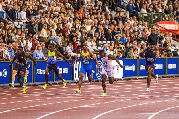 Jamaican Oblique Seville and Cameroon s Emmanuel Eseme pictured during the 50th edition of the Memorial Van Damme Diamond League athletics event in Brussels, Friday 4 September 2026. EMILExWINDAL  x185258407x