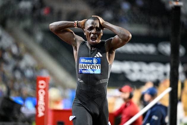 Kenyan Emmanuel Wanyonyi celebrates after winning the 800m men at the 50th edition of the Memorial Van Damme Diamond League athletics event in Brussels, Friday 4 September 2026. ELIASxROM  x185258418x