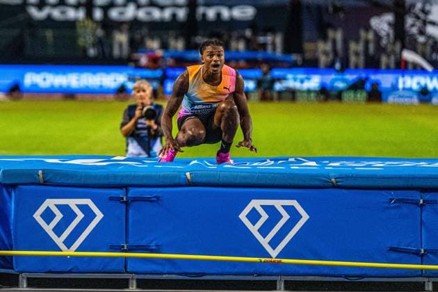 United States s JuVaughn Harrison pictured in action during the 50th edition of the Memorial Van Damme Diamond League athletics event in Brussels, Friday 4 September 2026. EMILExWINDAL  x185258406x