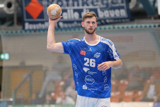 September 4, 2026 Men s Handball 2026–2027, Handball Bundesliga 2, Matchday 2: Dessau Roßlauer HV 06 vs. Eulen Ludwigshafen, Anhalt Arena, Dessau, Yannick Danneberg, Dessau, 26, blue with the ball, Dessau Roßlau, Saxony-Anhalt, Germany