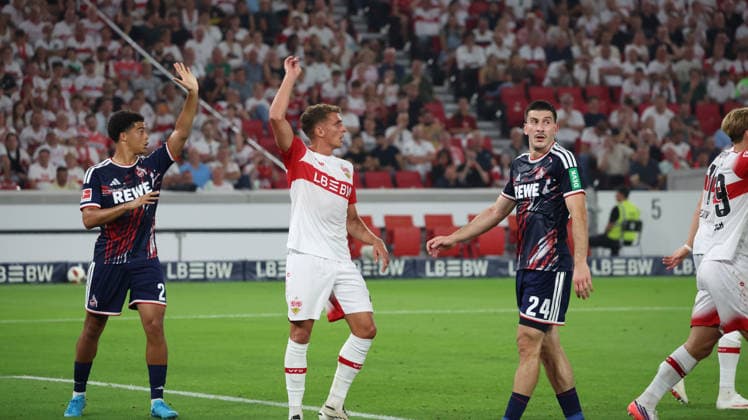 04.09.2026, xrekx, Fussball 1.Bundesliga, VfB Stuttgart - 1.FC Köln v.l. Jahmai Simpson-Pusey (1.FC Koeln) Grischa Prömel (VfB Stuttgart) Luka Lochoshvili (1.FC Koeln) (DFL DFB REGULATIONS PROHIBIT ANY USE OF PHOTOGRAPHS as IMAGE SEQUENCES and or QUASI-VIDEO) Stuttgart *** September 4, 2026, xrekx, Soccer, Bundesliga 1, VfB Stuttgart 1 FC Köln v Jahmai Simpson Pusey 1 FC Köln Grischa Prömel VfB Stuttgart Luka Lochoshvili 1 FC Köln DFL DFB REGULATIONS PROHIBIT ANY USE OF PHOTOGRAPHS AS IMAGE SEQUENCES AND OR QUASI-VIDEO Stuttgart