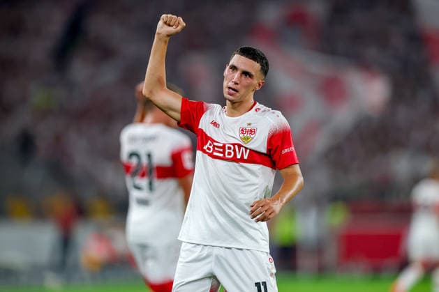04.09.2026, Fußball, VfB Stuttgart - 1. FC Köln, 1. Fußball Bundesliga, 2. Spieltag, MHP-Arena, Saison 2026 2027: Torjubel nach dem Tor zum 1:0 durch Torschütze Bilal El Khannouss (VfB Stuttgart 11) DFB regulations prohibit any use of photographs as image sequences and or quasi-video. Baden-Württemberg Deutschland *** September 4, 2026, Soccer, VfB Stuttgart vs. 1. FC Köln, 1 German Bundesliga, Matchday 2, MHP Arena, 2026–2027 Season. Celebrations following the 1–0 goal scored by Bilal El Khannouss. VfB Stuttgart 11. DFB regulations prohibit any use of photographs as image sequences and or quasi-video. Baden-Württemberg, Germany