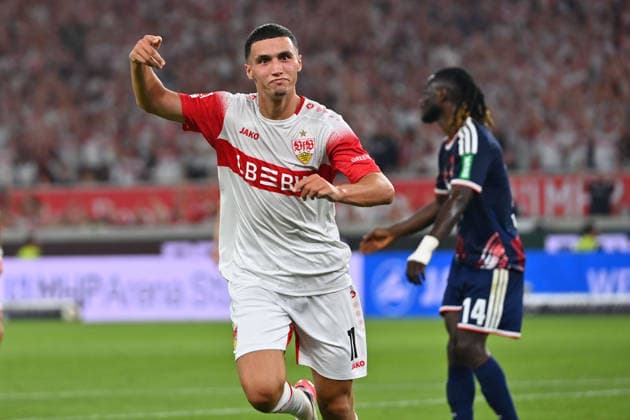 Torjubel Bilal EL KHANNOUSS (VFB Stuttgart) nach Tor zum 1-0, Jubel,Freude,Begeisterung,Aktion, Fussball 1. Bundesliga Saison 2026 2027, 2.Spieltag, Spieltag02, VfB Stuttgart - 1.FC Koeln am 04.09.2026 , MHP ARENA Â *** Bilal EL KHANNOUSS of VFB Stuttgart celebrates after scoring the 1-0 goal; celebration, joy, excitement, action, soccer, Bundesliga Season 2026–2027, Matchday 2, Matchday 02, VfB Stuttgart vs. FC Cologne on September 4, 2026, MHP ARENA Â