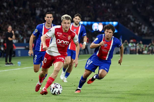 FOOTBALL : Paris Saint Germain Vs AS Monaco - Ligue 1 - 04 09 2026 Aleksandr Golovin (AS Monaco) Vs Fabian Ruiz (Paris Saint Germain) - Joao Neves (Paris Saint Germain) - Khvicha Kvaratskhelia (Paris Saint Germain) ParisFrance  Copyright: xMichaelxBaucherx
