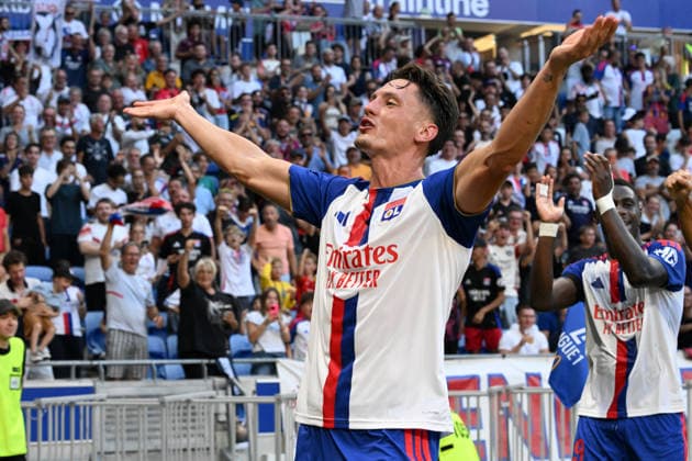 Football : Olympique Lyonnais v Auxerre - French ligue 1- 04 09 2026 BACHER Felix scoring goal of Lyon during the French ligue 1 match between Olympique Lyonnais and Auxerre at Groupama Stadium Decines Charpieu Lyon on September 04, 2026 , France LYONFrance  Copyright: xMouradxAllilix