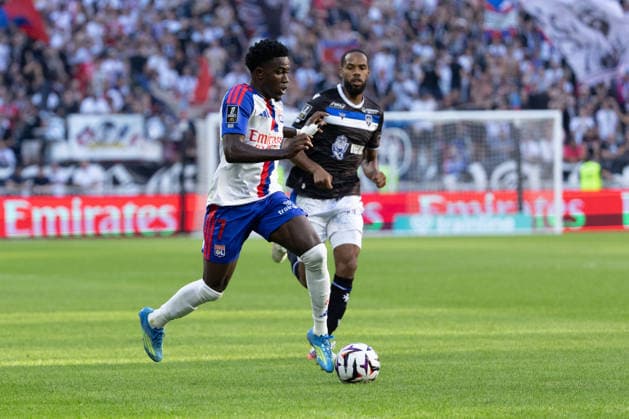 Ernest Nuamah Appiah seen during Ligue 1 26 27 game between teams of Olympique Lyon and AJ Auxerre at Groupama Stadium (Benjamin Faes Ball Raw Images) Lyon Groupama Stadium France Copyright: xBenjaminxFaesx 0W4A0596